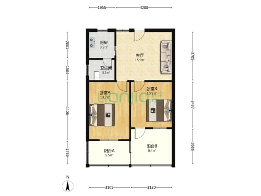 东进小区 2室1厅1卫 74平方