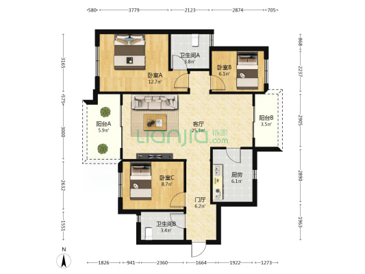 雅居乐金沙湾五期 3室1厅2卫 104平方