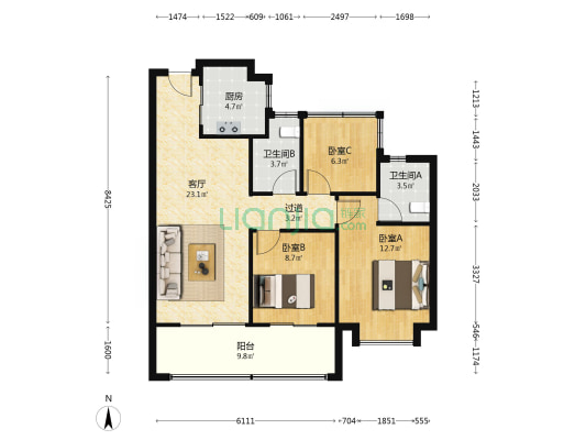 皖投云启锦悦花园 3室1厅2卫 106平方