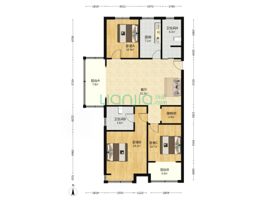 沛县润景花园 3室1厅2卫 145平方