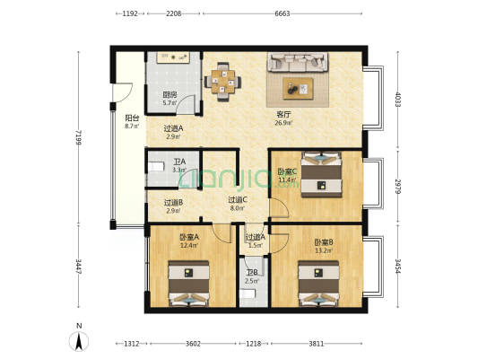 升平街153号附1号 3室1厅2卫 119平方