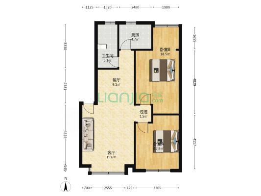 锦西苑 2室2厅1卫 89平方