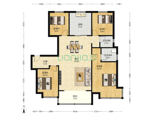 中梁明湖云璟 4室1厅2卫 143平方