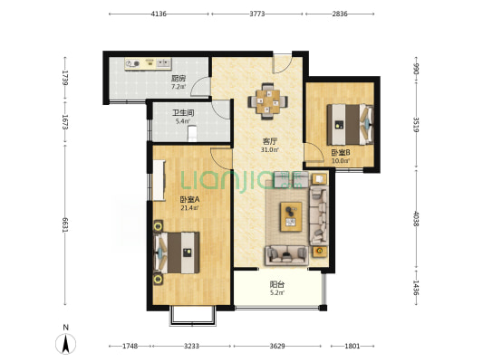 文曲湖景园二期 2室1厅1卫 115平方