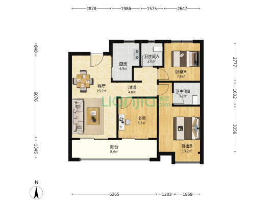 保利栖月雅园 3室1厅2卫 103平方