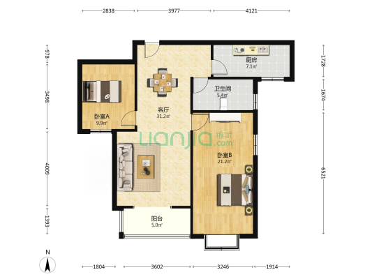 文曲湖景园二期 2室1厅1卫 115平方