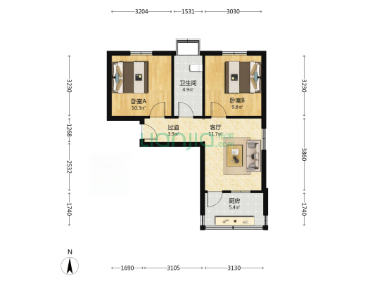 下河涯街8号 2室1厅1卫 57平方