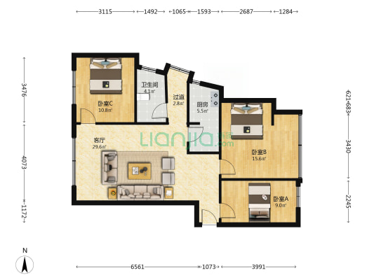 平安巷1号 3室1厅1卫 100平方