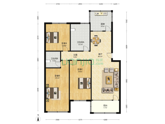 联通公司家属院（迅达路） 3室1厅2卫 165平方