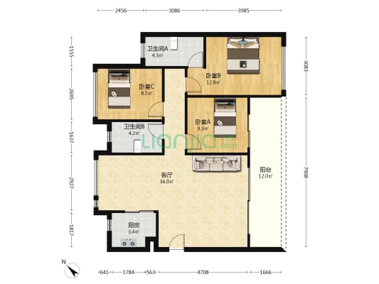 深业云海湾 3室1厅2卫 116平方