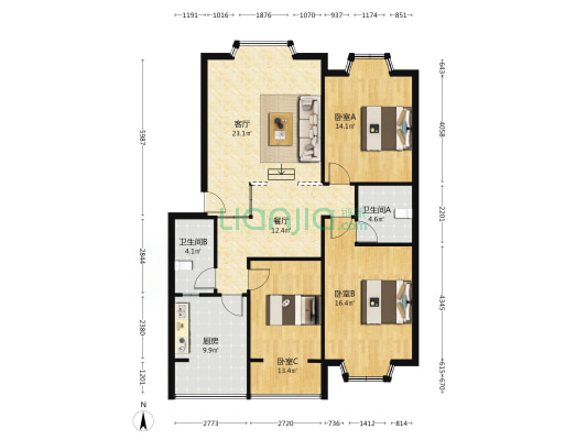 兴瑞花园 3室2厅2卫 114平方