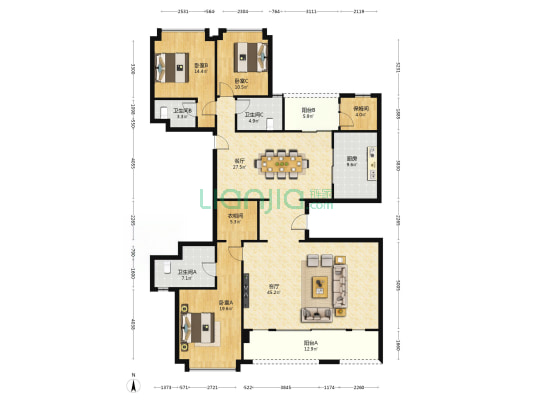 保利云禧东区 3室2厅3卫 216平方