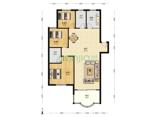 水月林公寓 3室1厅2卫 130平方