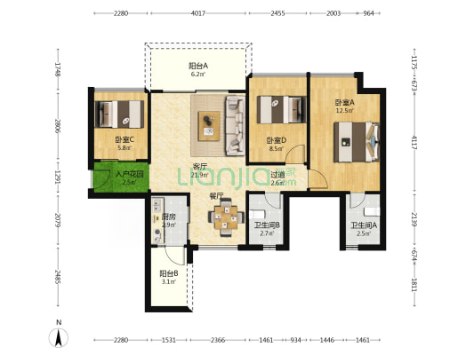 福晟钱隆湾畔 3室1厅2卫 85平方