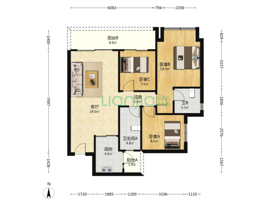 保利中交云上雅集 3室1厅2卫 99平方