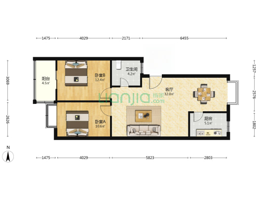 鑫华庭园 2室1厅1卫 89平方