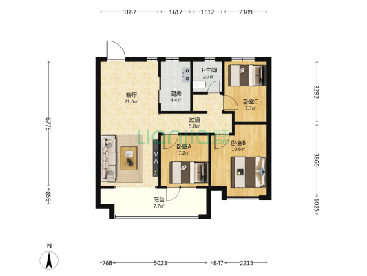 华发观山水 3室1厅1卫 95平方