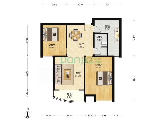 御景园精装修未住两居室，中间楼层，房本满二-户型图