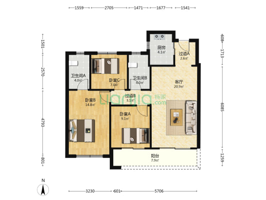 坤和融创开元望金沙 3室1厅2卫 102平方