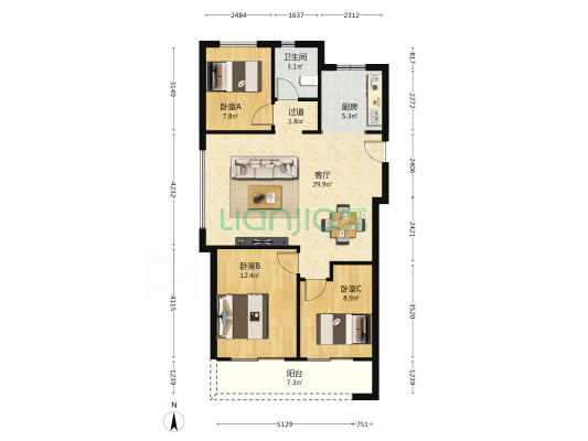 港悦城 3室1厅1卫 96平方