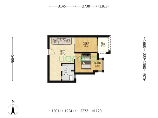 上河坊商业城 2室1厅1卫 44平方