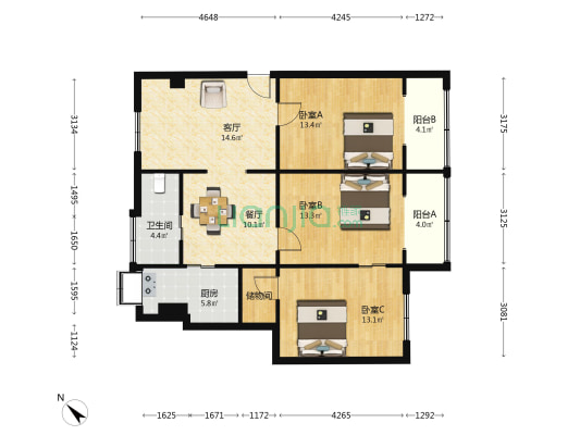台东路47-45号 3室2厅1卫 105平方
