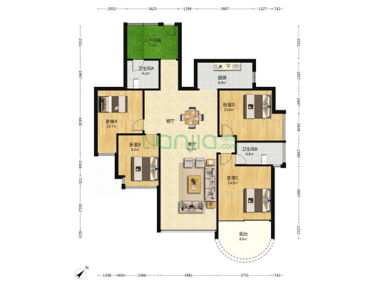 世邦一水岸名园 4室1厅2卫 155平方