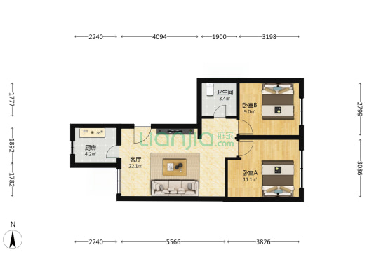 仁悦居7号院 2室1厅1卫 79平方