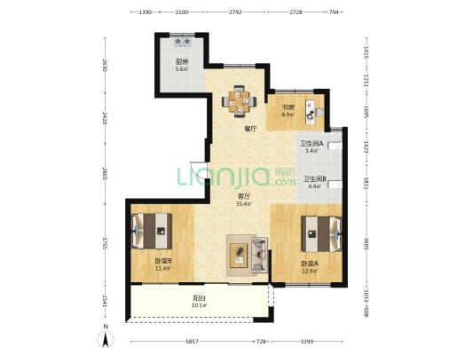 江湾四季院 3室1厅2卫 116平方