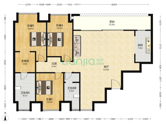 金融街嘉粼融府 3室1厅2卫 170平方