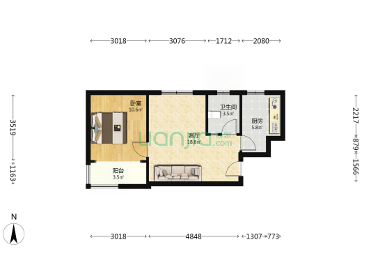 渤龙北苑 1室1厅1卫 64平方
