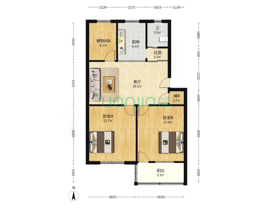 新风小区 2室1厅1卫 90平方