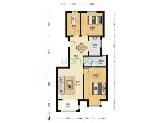 户型方正，毛坯，全天采光，交通便利-户型图