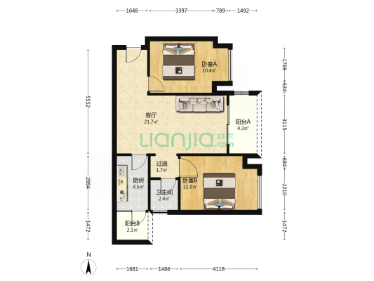 御华兰亭五期 2室1厅1卫 76平方