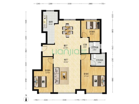 华远二期133㎡，精装，业主诚心出售，价格可谈-户型图