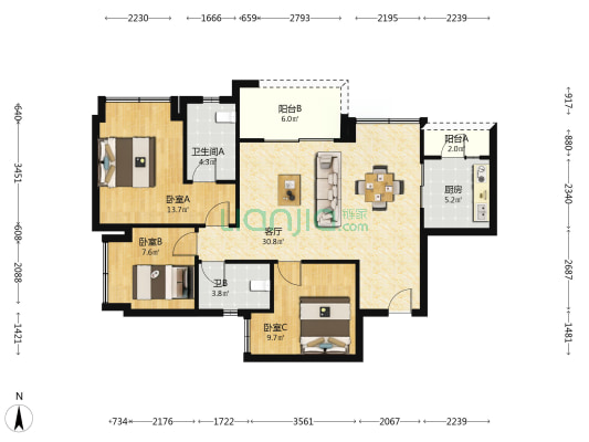 万科森林公园林屿 3室1厅2卫 99平方