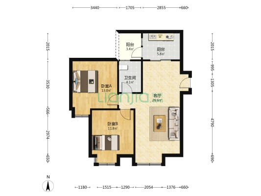 万圣家园F区 2室1厅1卫 81平方