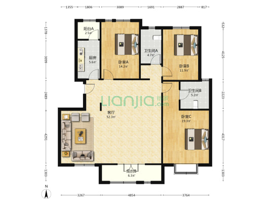 海泰海港花园 3室1厅2卫 149平方