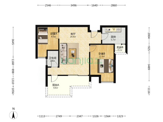 南城山水二期 2室1厅1卫 78平方