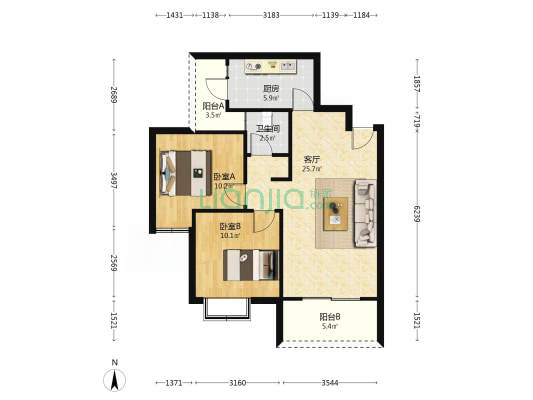 普河小区三期 2室1厅1卫 74平方