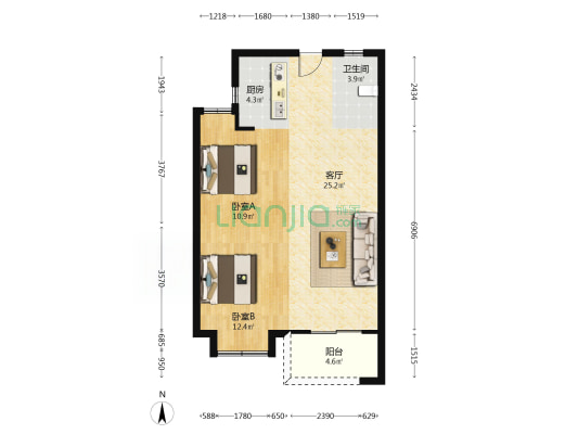 园书新苑 2室1厅1卫 75平方
