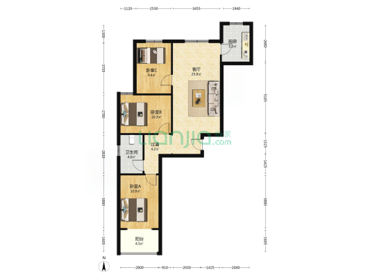 建和园 3室1厅1卫 108平方