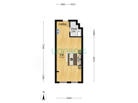 美景美地麟洲 1室0厅1卫 45平方