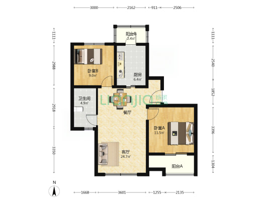 怀仁西苑 2室1厅1卫 86平方