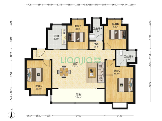 铂珺庭 4室1厅2卫 135平方