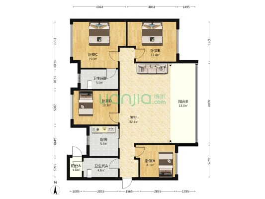 中交春风景里 4室1厅2卫 129平方
