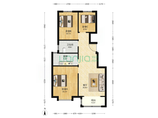 鸿坤花语 3室1厅1卫 99平方