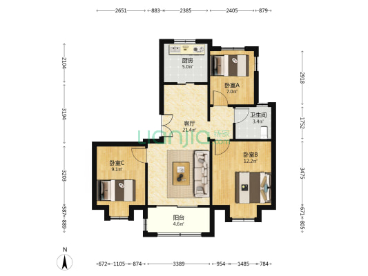 鲁能硅谷公馆 3室1厅1卫 88平方