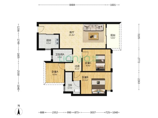 碧桂园汇悦台 3室1厅2卫 85平方