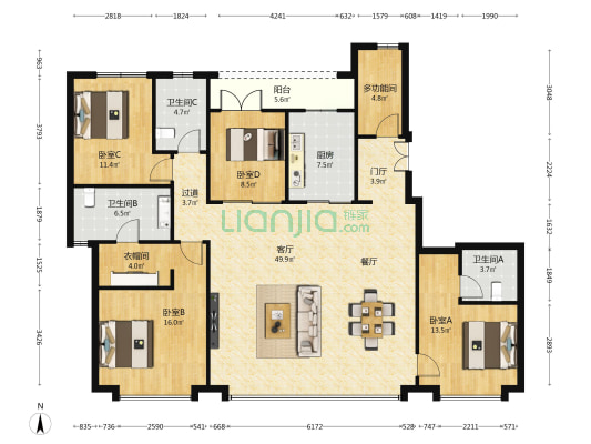 融创望江府一期DK2 5室1厅3卫 177平方